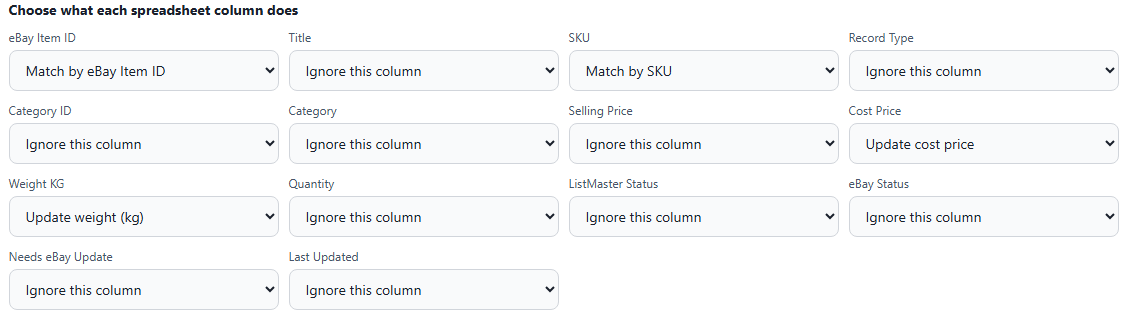 ListMaster selective spreadsheet import mapping